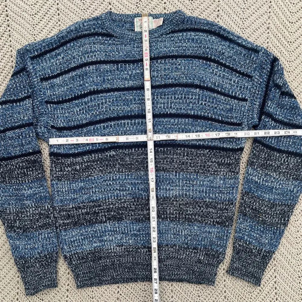 Vintage 90s Blue Gray Striped Grandpa Sweater Wrangler - Size Large